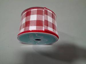 lot 79517 image: Solid Canvas Ribbon with Gingham Wired Edge - 10 Yards (red, White, 2.5 Inch)