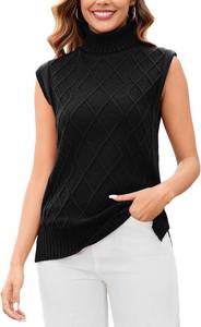 lot 79524 image: Totatuit Women Vintage Sleeveless Knit Sweater Vest Loose Fit Turtle Neck Cap Sleeve Casual Tank Top(Black, Small)