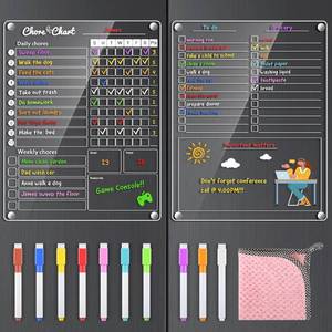 lot 79542 image: Acrylic Magnetic Chore Chart for Kids,Chores Chart for Fridge Refrigerator,Dry Erase Behavior Chore Chart for Multiple Kids,Responsibility Reward Chart for Teens Adults Family,11.5x15 (11list)