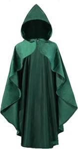 lot 79216 image: Adult Medieval Renaissance Hooded Cloak Women Men Short Steampunk Goth Cape with Hood Irregular Green Ponchos Halloween Witch Cosplay Costume 35.4IN