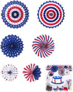 lot 79248 image: 4th of July Patriotic Red White Blue Hanging Paper Fans 6 Pcs for Independence Day Memorial Day Party Decor
