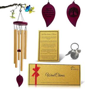 lot 79252 image: Sympathy Wind Chimes for Loss of Loved One   36 Gold Memorial Outdoor Windchimes with Tree of Life Pendant, Deep-Toned Aluminum Tubes, Elegant Bereavement Gift for Mother, Father, Husband