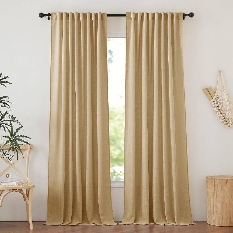 lot 78006 image: NICETOWN Linen Brown Curtains 84 inch Long for Bedroom Living Room