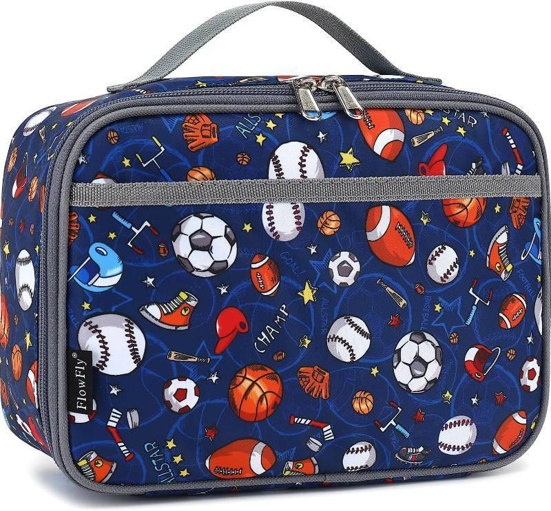 lot 78035 image: FlowFly Kids Lunch box Insulated Soft Bag Mini Cooler Back to School Thermal Meal Tote Kit for Girls, Boys,Football