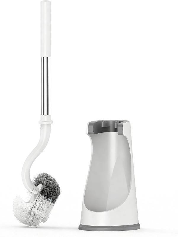 lot 78057 image: Lefree Toilet Brush and Holder Set, Bathroom Cleaner Brush Set, Curved Design, Non-Slip Handle Toilet Bowl Brush with Curved Bristle for Dead Corner Clean, RV Bathroom Accessories Toilet Scrubber