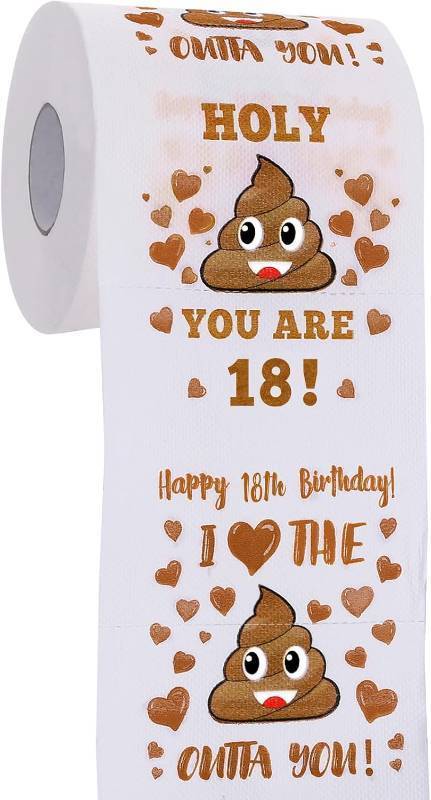 lot 78255 image: 18th Birthday Gifts for Boy or Girl - Happy Prank Toilet Paper - 18th Birthday Decorations, Party Supplies Favors - Novelty Bday Present for Him, Her, Friends - 18 Year Old Funny Gift for Guys - Brown