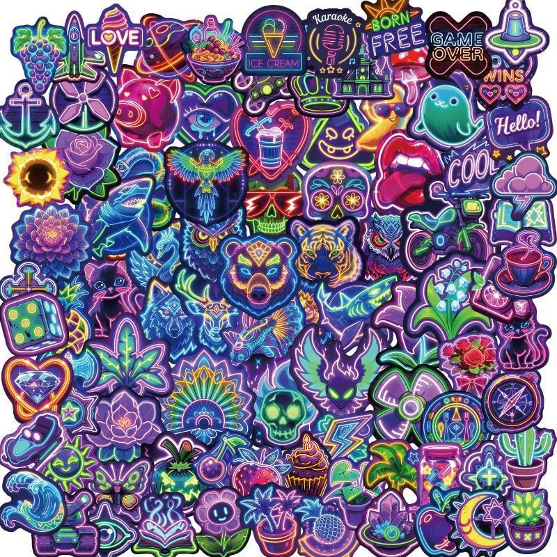 lot 78319 image: Artistic Neon Sticker Gift Set 200 Pcs, Cool Cute Stickers in Premium Box, Waterproof Vinyl Decals for Water Bottles, Laptops, Phones, Skateboards, Luggages, Tumbler, Journaling, Gift for All Ages