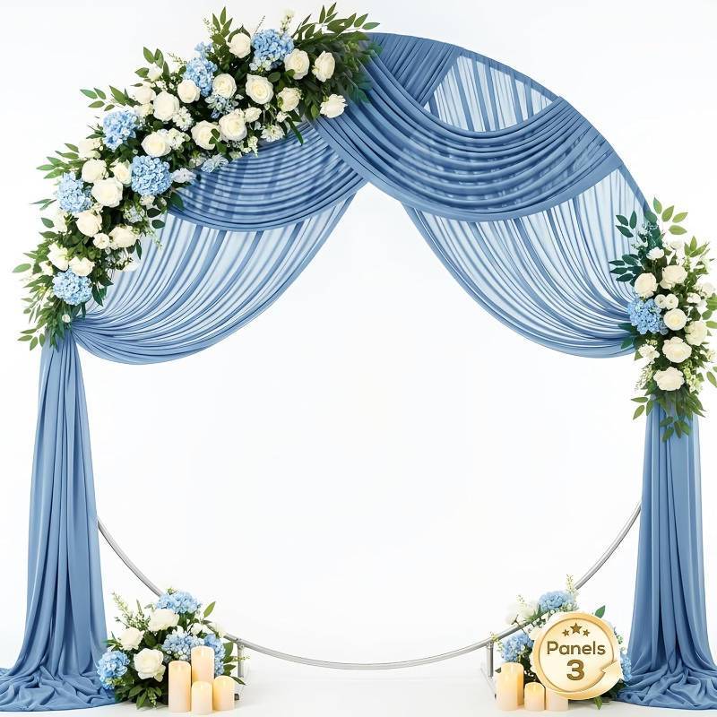 lot 78364 image: Wedding Arch Draping Fabric 29 x 19Ft Sheer Drapes for Backdrop Wedding Ceremony Reception Ceiling Decor Curtain Baby Bridal Shower Decoration (Dusty Blue, 3 Panels)