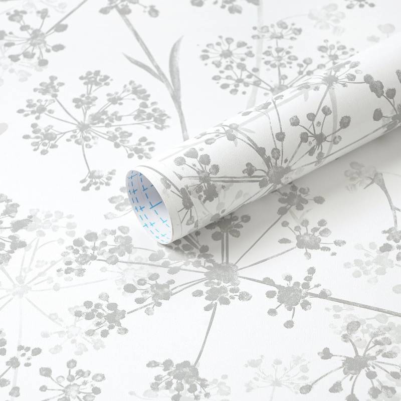 lot 78622 image: Safiyya Floral Peel and Stick Wallpaper White and Grey Contact Paper 393 x 17.3 Wall Paper Modern Self Adhesive Removable Wallpaper for Bedroom Bathroom Vinyl Rolls