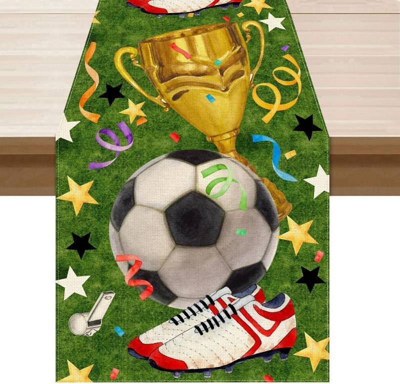 lot 78723 image: XCHI Soccer Theme Grass Trophy Sneakers Table Runner Game Day Table Decoration for Soccer Party Home Kitchen Dining Holiday Decor 13x36 Inch