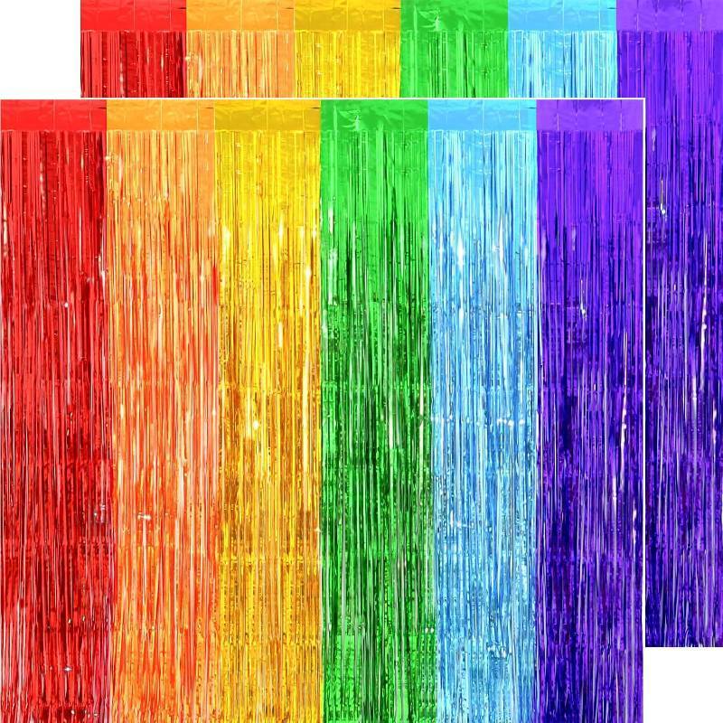 lot 78754 image: 8.2FT Thicken Rainbow Fringe Backdrop Curtains Coloful Metallic Party Streamers for Back to School Decorations, 4 Pack