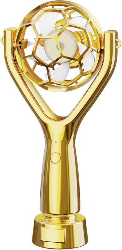 lot 78768 image: Soccer Trophy Shaped Handheld Fan, Soccer Gifts for Sports enthusiasts, Kids, Boys and Girls, Portable USB Rechargeable Mini Fan for Stadium, Game Day, 2026 World Soccer Event, Outdoor, Gold