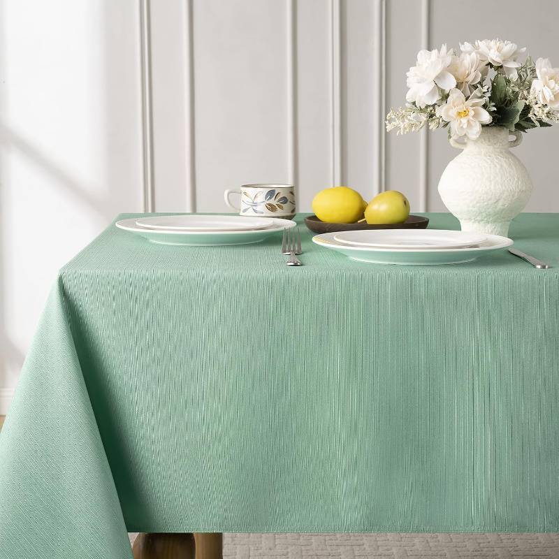 lot 2942 image: Softalker Green Jacquard 60 x144 Tablecloth - Extra Long Waterproof Rectangular Table Cloth for Oversized Tables, Spillproof & Stain Resistant Washable for Wedding, Big Family Gatherings, Spring Decor