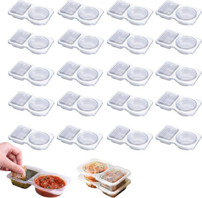lot 8334 image: Reusable Snack Pack Containers, Double Compartment Snack Containers, Snack Box with Compartments, Thickened and Portable Snack Packs, 2 Compartment Hinged Lid Clear Plastic Portion Cups
