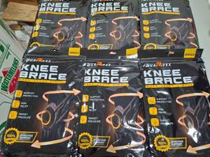 lot 34982 image: LOT OF SIX - Knee Compression Sleeve - 7 UPGRADED FEATURES - Knee Brace for Men & Women, Knee Support for Running, Gym, Hiking, Sports, Black, Large
