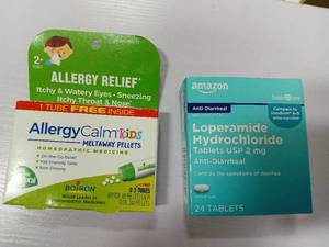 lot 35003 image: 2 Boxes of Medicine - Kids Allergy Relief and Amazon Loperamide Hydrochloride