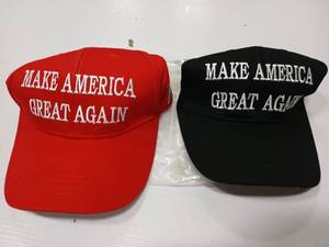 lot 35111 image: 2 Pack Red and Black Baseball Cap Embroidered with Keep America Great Again and USA Flag for Mens Women, Adjustable Hat