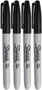 lot 35120 image: Sharpie Permanent Markers, Fine Point, Black Ink (4-Pack)