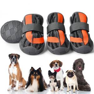 lot 8835 image: PETQYS Dog Shoes, Mesh Breathable Dog Boots for Walking Running Hiking, Soft Non-Slip Rugged Rubber Sole Dog Booties with Adjustable Straps 4Pcs,Orange-Size 5