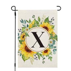 lot 8873 image: CROWNED BEAUTY Summer Sunflower Eucalyptus Leaves Monogram Letter X Garden Flag 12x18 Inch Double Sided Small Burlap Family Last Name Initial Outside Yard Flag CF1469-12