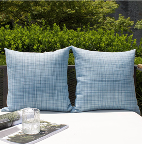 lot 8981 image: Outdoor Waterproof 20x20 Pillow Covers 2 Pack, Light Blue and white , Woven Texture Throw Pillow Covers for Tent Patio Garden Couch Sofa