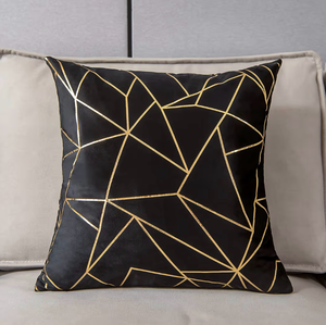lot 8983 image: Jelly mini Velvet Cushion Case Decorative Gold Foil Geometric Pattern Throw Pillow Covers for Modern Homes Couch Sofa Bedroom Living Room(Black and Gold, 50x50)