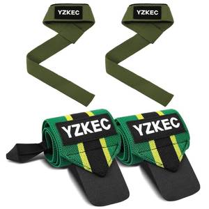 lot 10543 image: YZKEC Lifting Straps & Wrist Wraps (Bundle) GreenGreen
