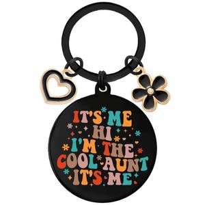 lot 10544 image: Aunt Keychain Gift from Niece Nephew - Cool Aunt Gifts, Ideas Funny Keychain, Ever Birthday and Christmas Gift (Small Hearts, Black Flower Accessories)