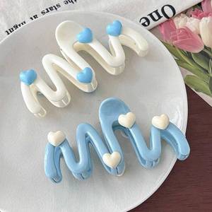 lot 10550 image: Jelly Color Wavy Hair Claw Clips - 4.21 inch Cute Large Strong Hold Colorful Non slip Hair Clips Fashion Thin Thick Curly Hair Accessories for Women Girls (BlueWhite-Heart)
