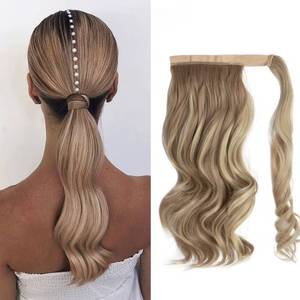 lot 10553 image: CJL HAIR 14 Short Ponytail Hair Extension Wrap Around Pony Tail Wavy Synthetic Fake Hairpiece for Women Dirty Blonde
