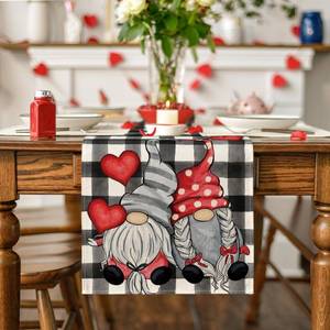 lot 10554 image: Watercolor Buffalo Plaid Hearts Gnomes Love Valentines Day Table Runner, Seasonal Anniversary Wedding Holiday Kitchen Dining Table Decoration for Indoor Outdoor Home Decor 13 x 72 Inch