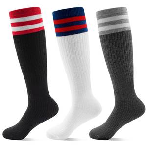 lot 10581 image: SPTRAMLE Girls Knee High Socks, Cotton Long Tube Socks for Toddler Boys Girls (8-12 years) 3 Pairs Black, Gray, White