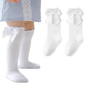 lot 10583 image: Santgoo Baby Girls Knee High Socks, Bow School Uniform Socks, 0-6M,2 Pairs