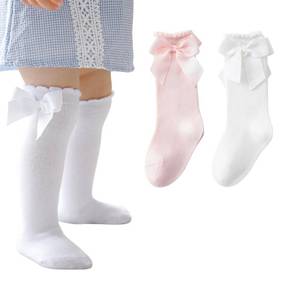 lot 10584 image: Santgoo Baby Girls Socks Knee High Socks 6-12 With Bow Infants Toddlers Stockings School Uniform Dress Socks WhitePink