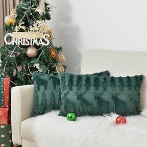 lot 10588 image: Snycler Christmas Pillow Covers 12x20 Inch Set of 2 Soft Plush Faux Fur Christmas Elk Decorative Luxury Jacquard Throw Pillows Pillowcases for Couch Sofa Holiday Festivals Home Decor, Green