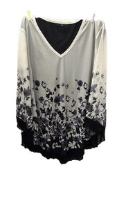 lot 10599 image: Womens V-Neck Top with Black Floral Print Color Block Design large