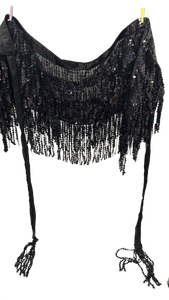 lot 10600 image: Black Sequin Fringe Shawl with Beaded Tassels