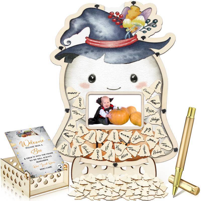 lot 10190 image: Wenqik 63 Pcs Halloween Little Boo Baby Shower Guest Book, Ivory White