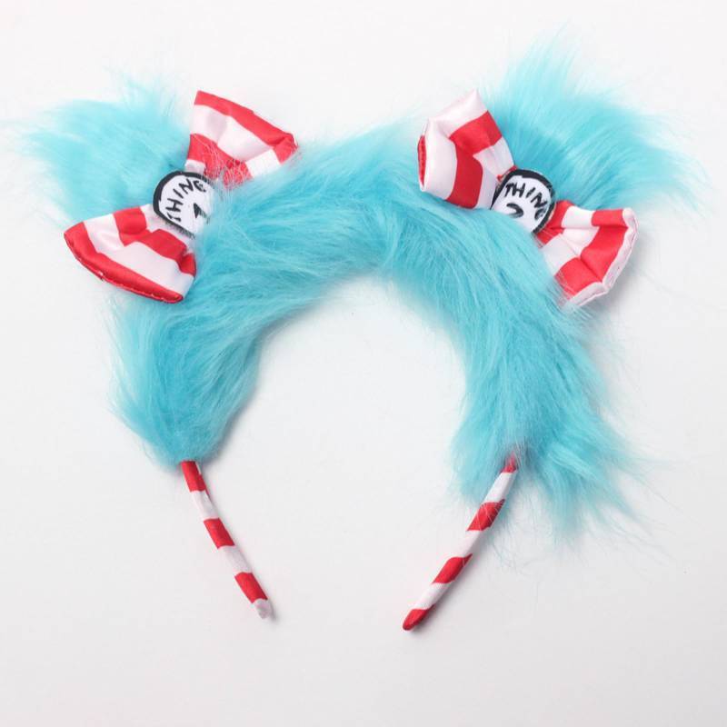 lot 10197 image: DSKOBT Blue Plush Headbands Fuzzy Hairband Fluffy Furry Headwear Hair Hoop for Anime Cosplay Festival Party (with cartoon ears)
