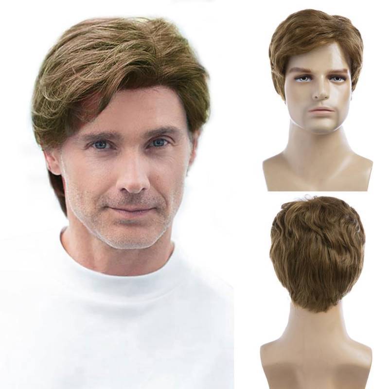 lot 10258 image: Baruisi Mens Wigs Short Light Brown Wig Synthetic Heat Resistant Natural Halloween Cosplay Hair for Male