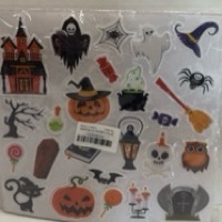 lot 10290 image: Halloween Sticker Sheet with Pumpkins Ghosts Haunted House and Holiday Icons