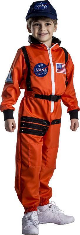 lot 10298 image: Dress Up America Kids NASA Astronaut Costume, Orange Space Suit with Cap, Realistic Halloween & Dress-Up Outfit