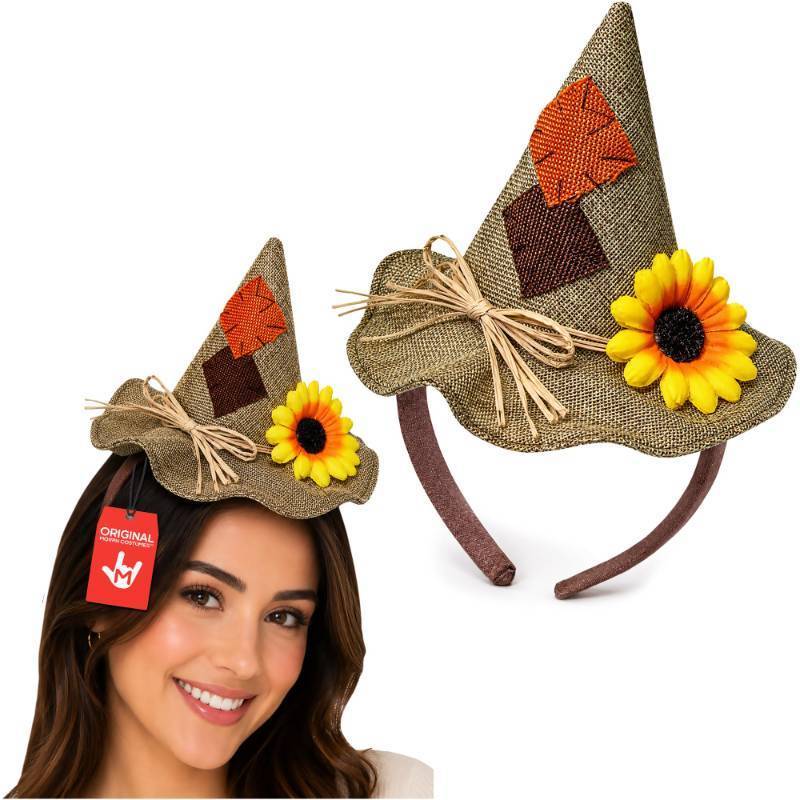 lot 60312 image: Nicky Bigs Novelties Scarecrow Hat Headband, Felt Witch Hats, Straw Witch Hat, Wizard Hats, Scarecrow Costume For Adult, Scare Crow Costume Accessories For Women - Light Brown