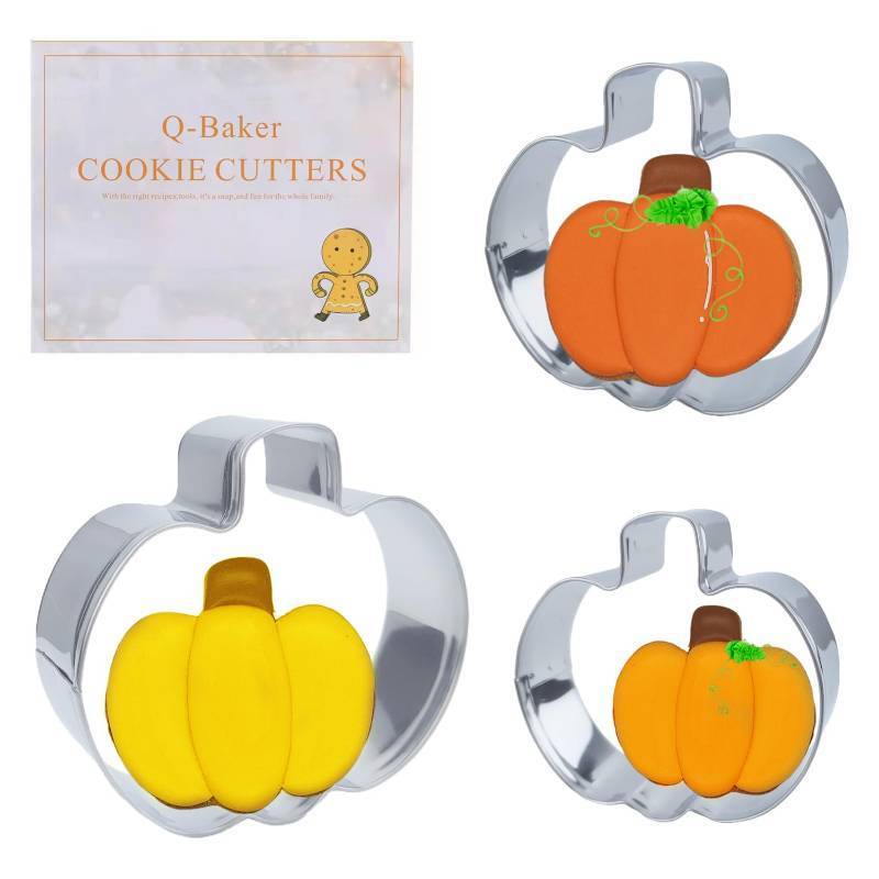 lot 60335 image: 3 PCS Fall Pumpkin Cookie Cutters, 3.85, 3.2, 2.25Halloween Thanksgiving Cookie Cutters for Harvest Holiday Decoration Party Supplies