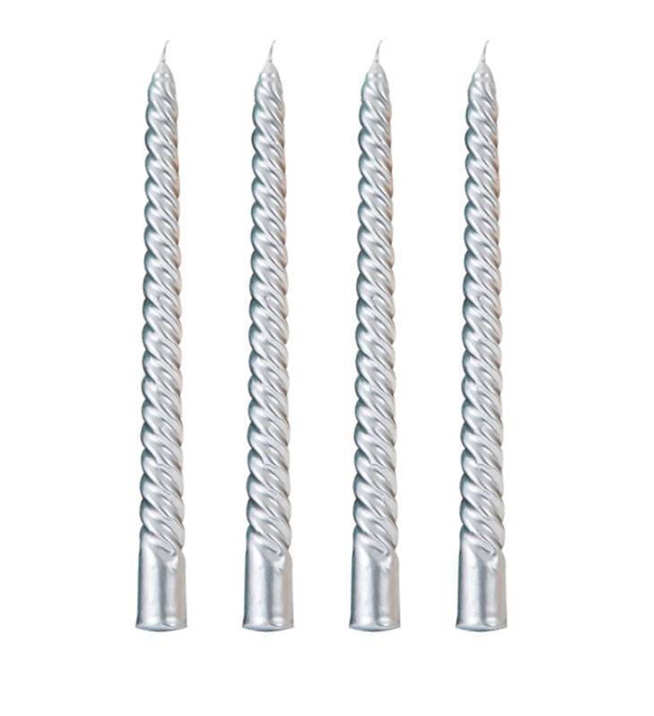 lot 60287 image: Wrcevtor 10 inch Taper Candles Set of 2 7.5 hrs Clean Burning Unscented, for Wedding, Parties,Home Decor and Special Occasions,Long Candle Sticks, Spiral Candle Christmas Candles(10 INCH, Silver)