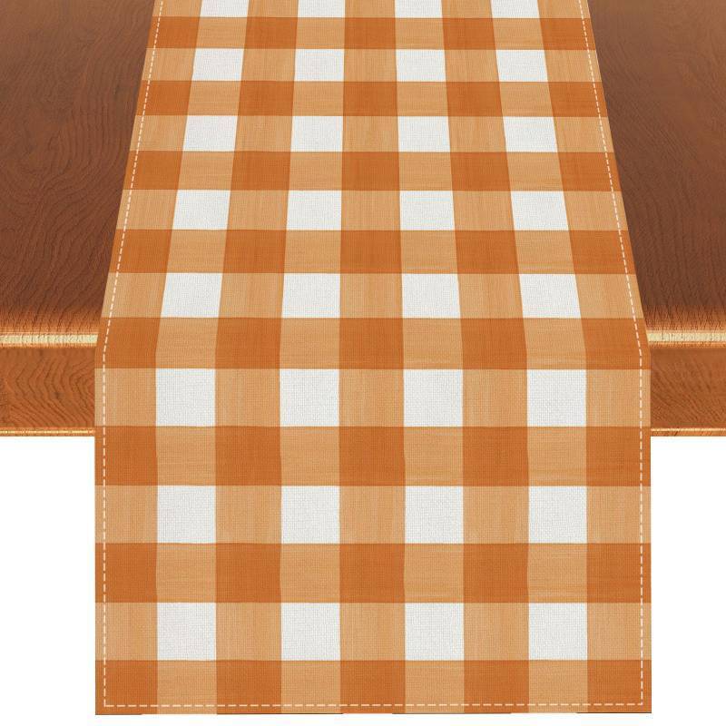 lot 60292 image: Watercolor Black White Buffalo Check Plaid Table Runner Gingham Tablecloth Farmhouse Spring Summer Fall Home Kitchen Table Decorations-13�72 (Orange and White)