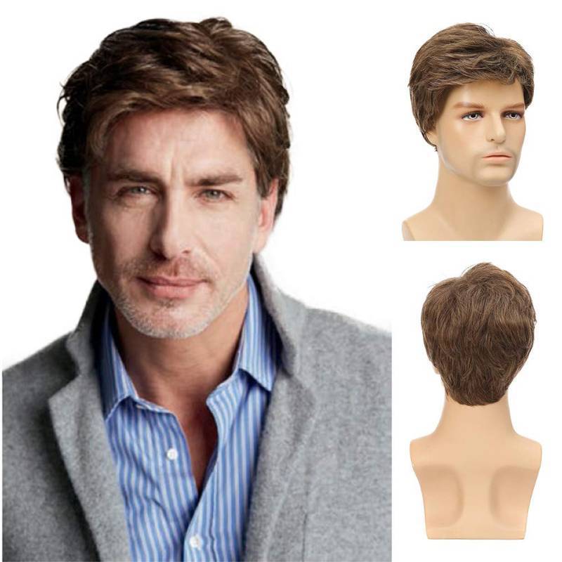 lot 60331 image: Kaneles Mens Short Brown Wig Synthetic Replacement Costume Halloween Natural Hair Wigs