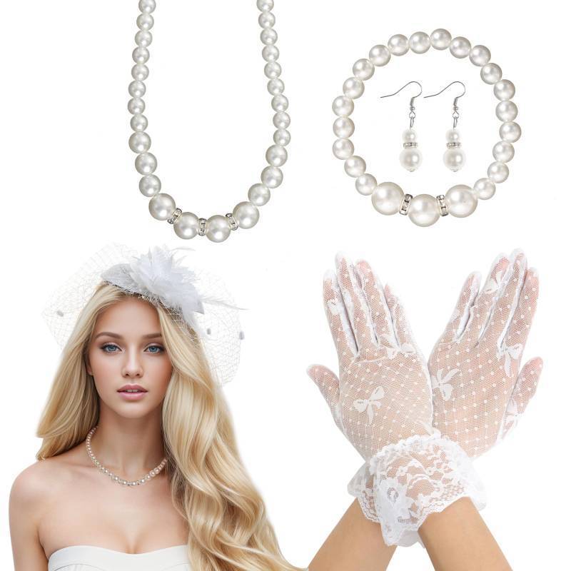 lot 10224 image: Heliltd 5Pcs Fascinators for Women Tea Party Fascinator Hat for Women Veil Tea Party Hats and Gloves Set