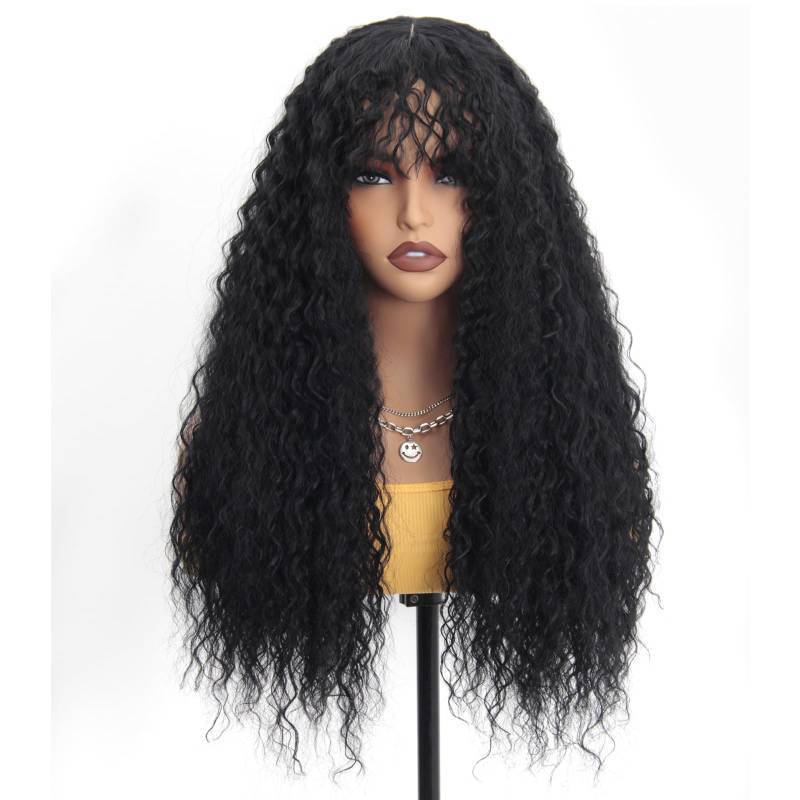 lot 10269 image: HiTuMyPi Black Curly Wig with Bangs Curly Wig for Women Long Natural Black Curly Wigs Skin-friendly Synthetic Fibersc for Daily Festival Holiday Use Long Curly Wig 26INCH