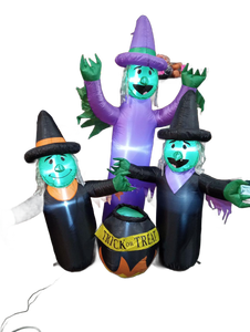 lot 9166 image: Halloween Inflatable Witch and Pumpkin Decorations with LED Lights 4-Piece Set